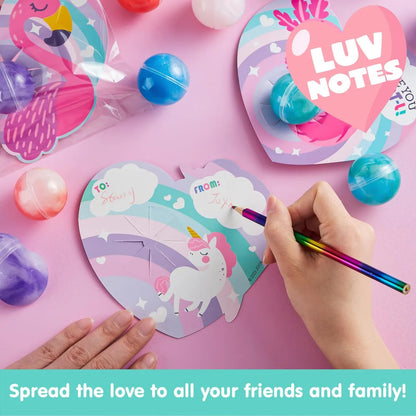30 Pack Valentine's Day Gift Cards with Rainbow Slime Fidget Toy for Classroom Exchange