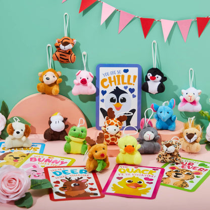 30-Pack Valentine's Day Cards with Animal Plush Toys for Kids