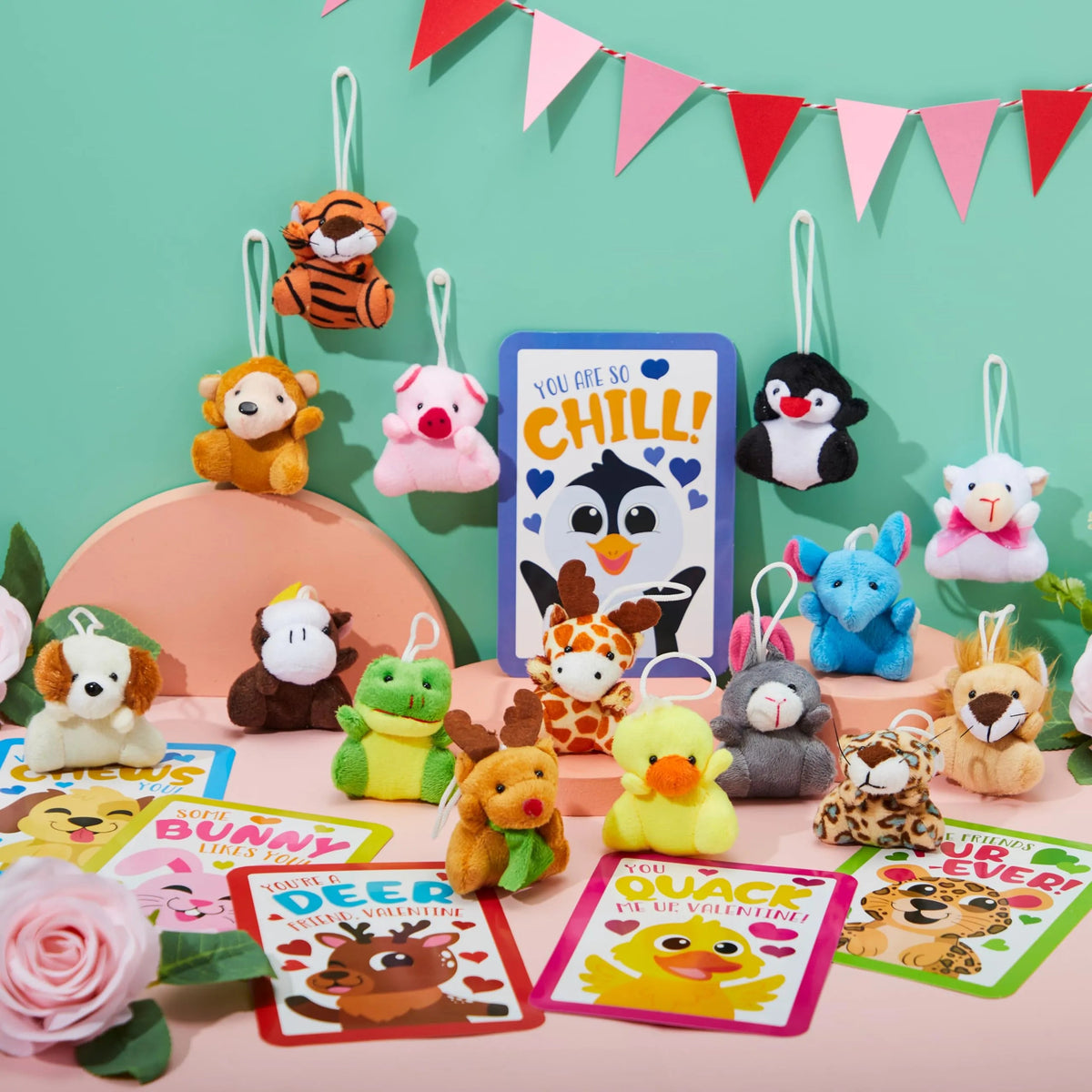 30-Pack Valentine's Day Cards with Animal Plush Toys for Kids