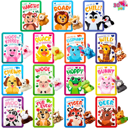 30-Pack Valentine's Day Cards with Animal Plush Toys for Kids