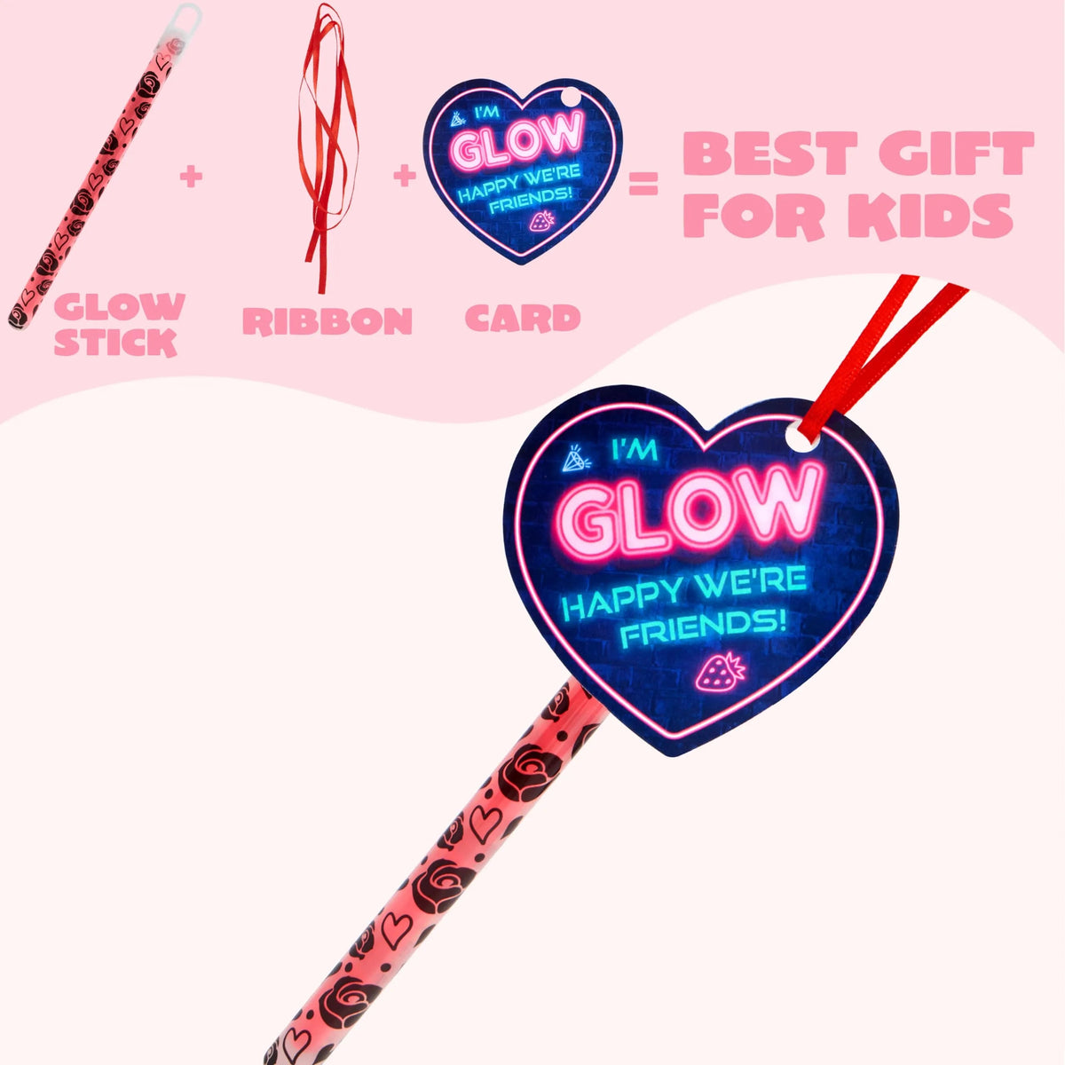 30 Packs Valentine's Day Cards with Bright Large Glow Sticks for Kids Classroom Exchange