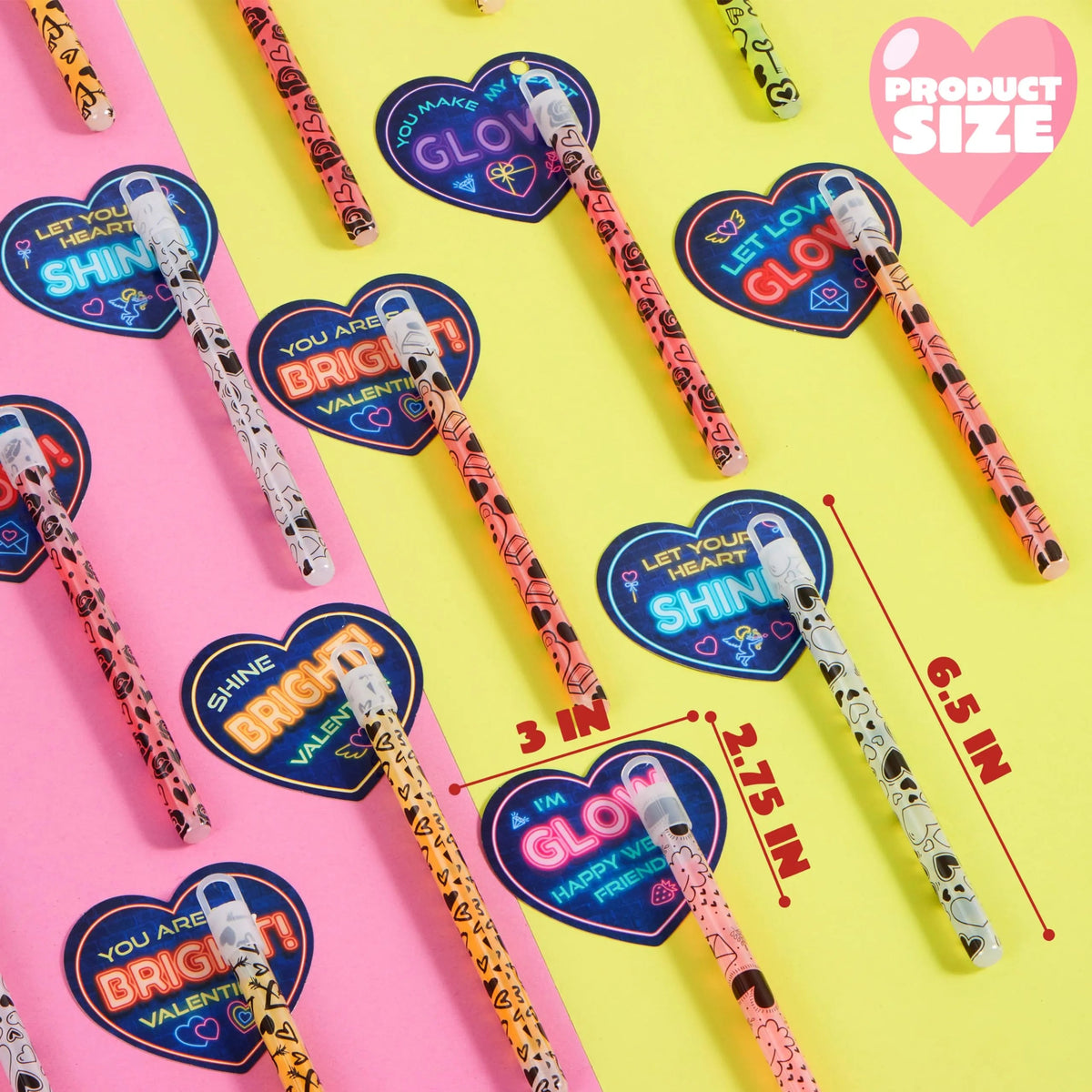 30 Packs Valentine's Day Cards with Bright Large Glow Sticks for Kids Classroom Exchange