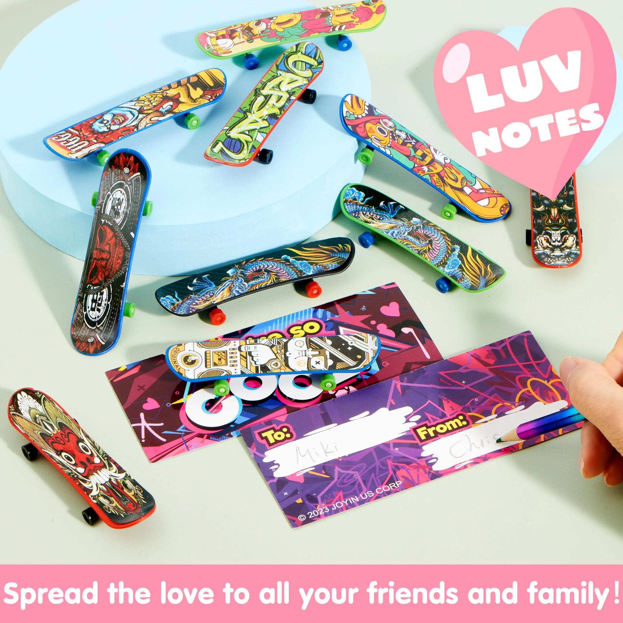 30-Pack Valentine's Day Mini Finger Skateboards with Cards