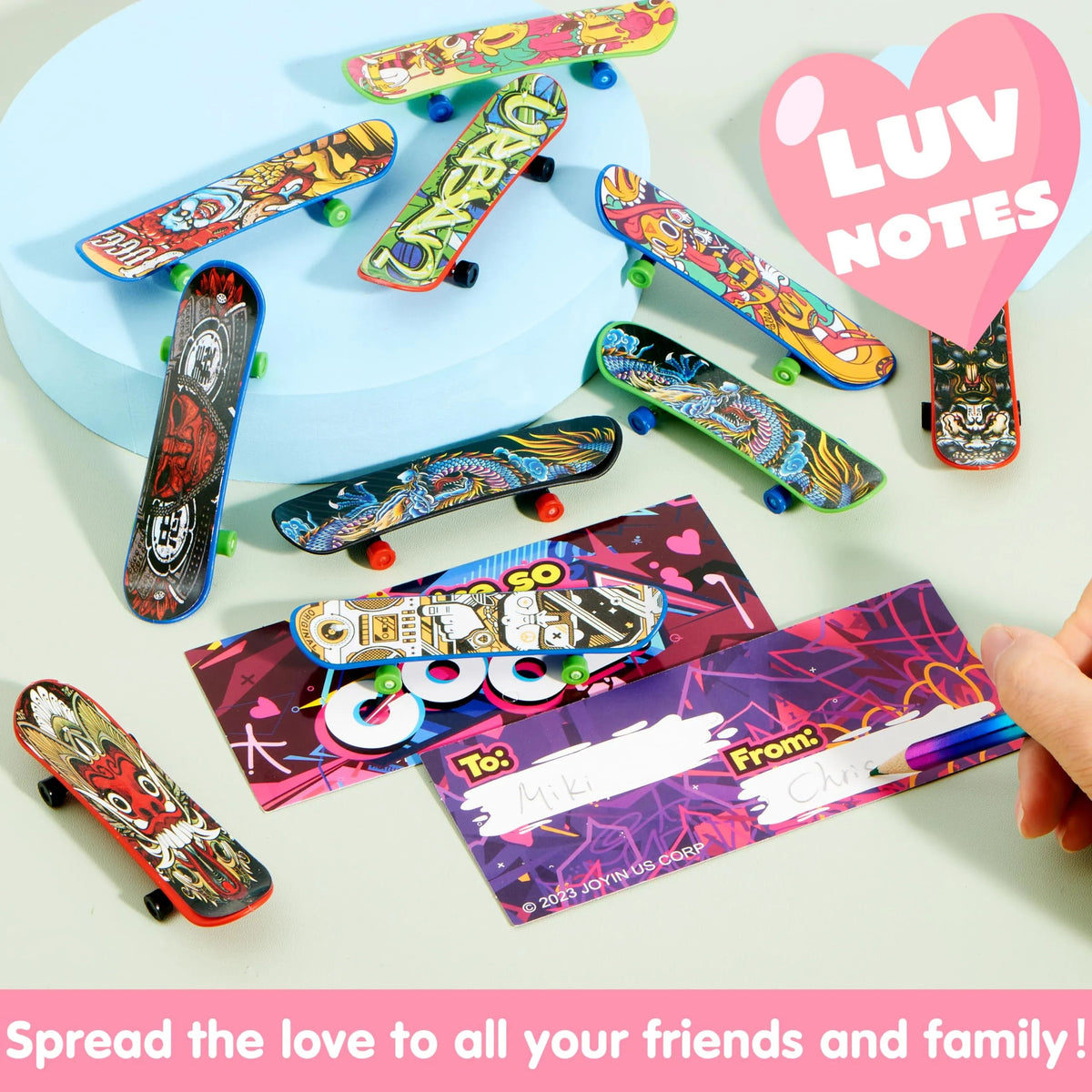 30-Pack Valentine's Day Mini Finger Skateboards with Cards
