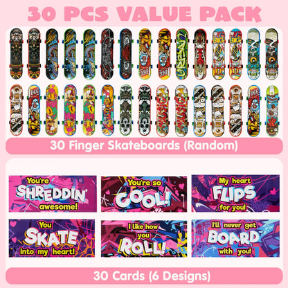 30-Pack Valentine's Day Mini Finger Skateboards with Cards
