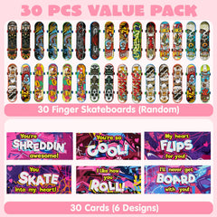 30-Pack Valentine's Day Mini Finger Skateboards with Cards