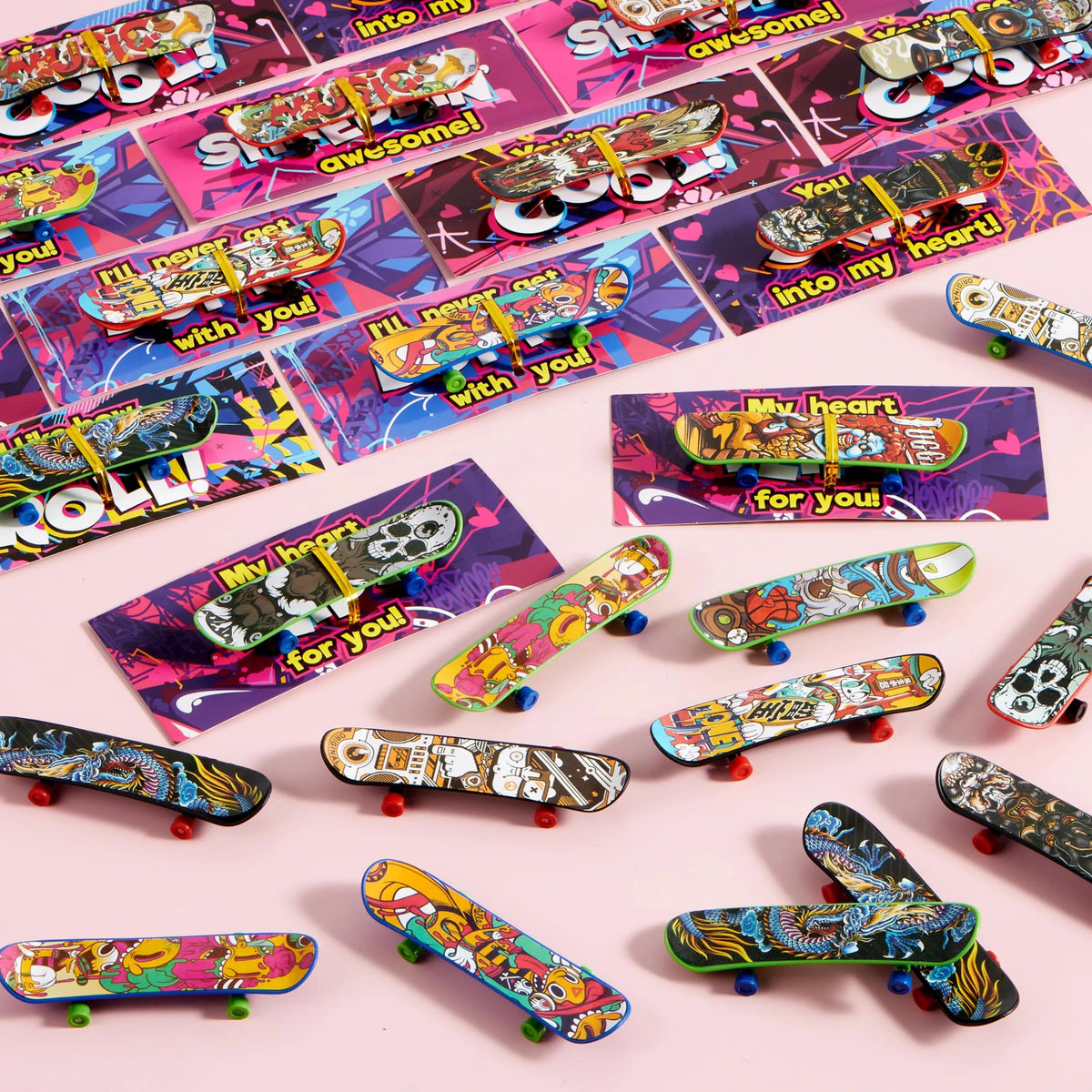 30-Pack Valentine's Day Mini Finger Skateboards with Cards