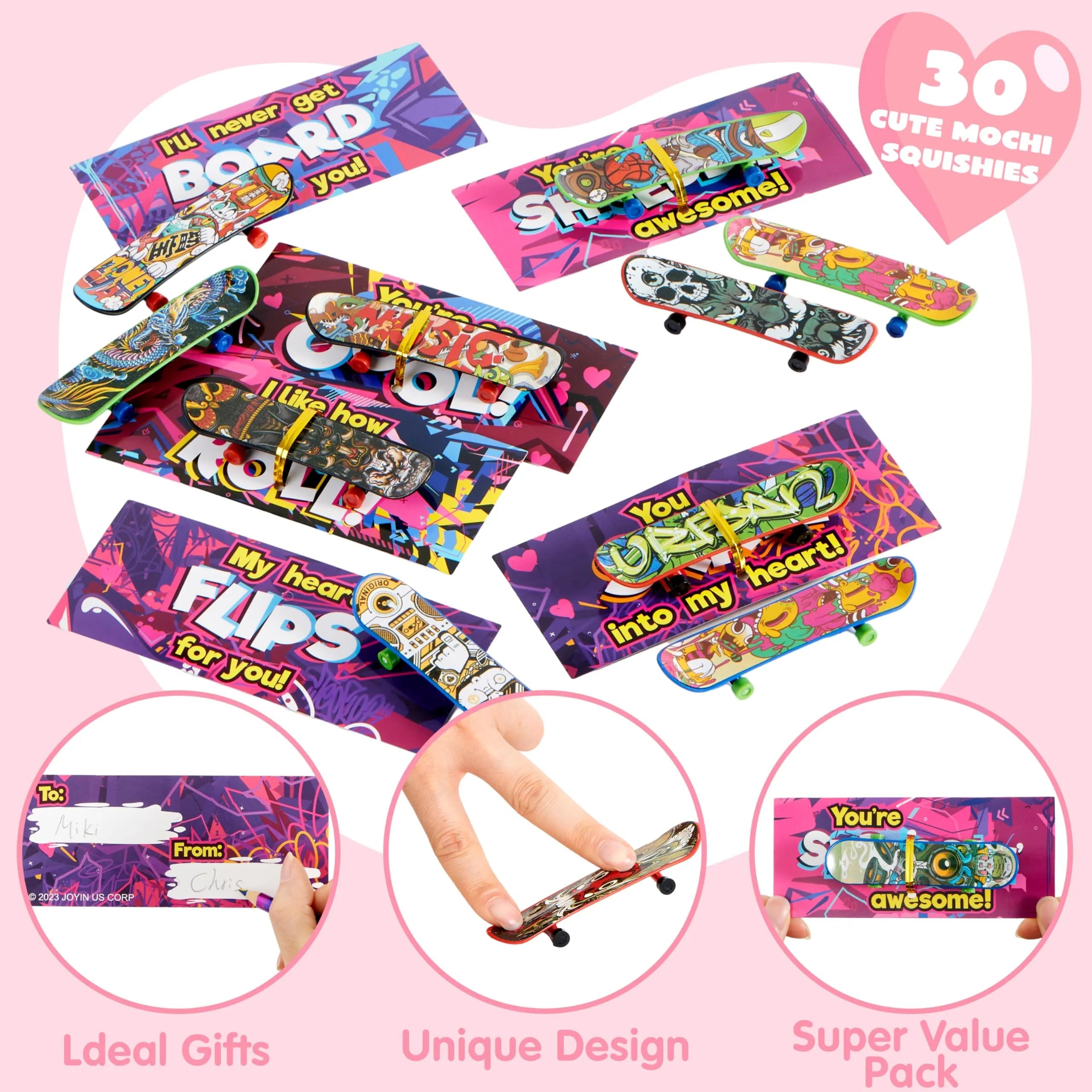 30-Pack Valentine's Day Mini Finger Skateboards with Cards