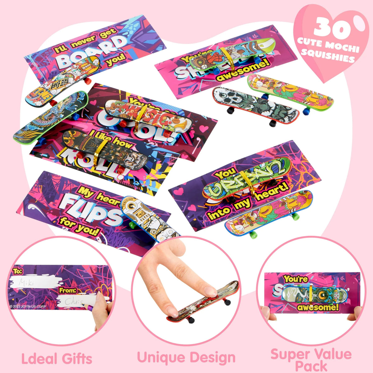 30-Pack Valentine's Day Mini Finger Skateboards with Cards