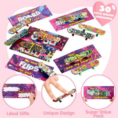 30-Pack Valentine's Day Mini Finger Skateboards with Cards
