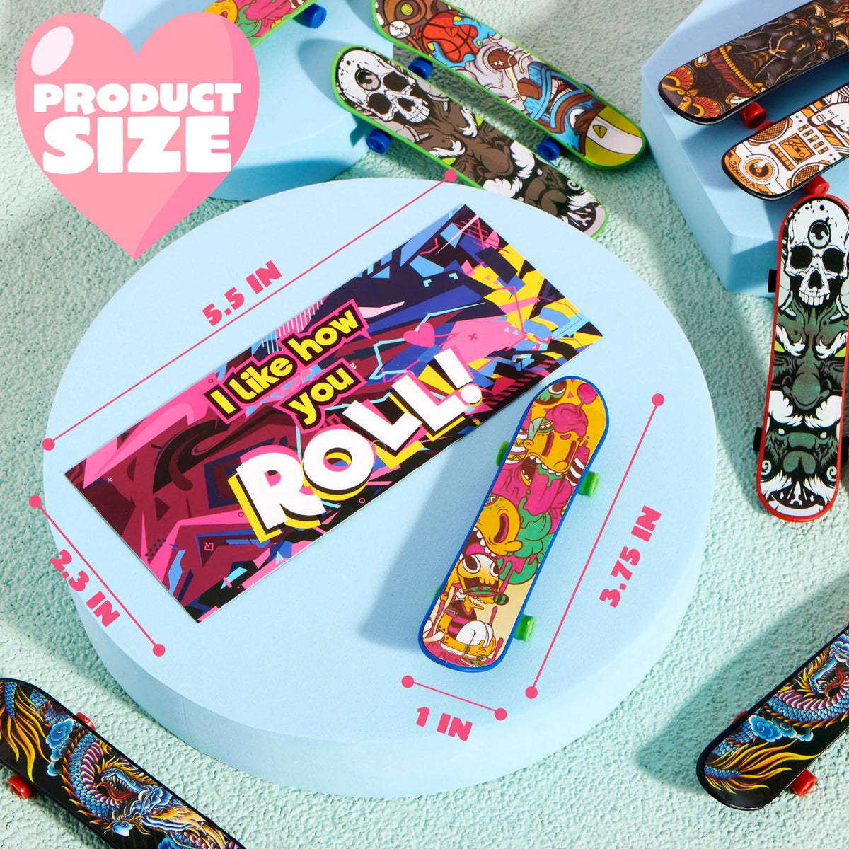 30-Pack Valentine's Day Mini Finger Skateboards with Cards