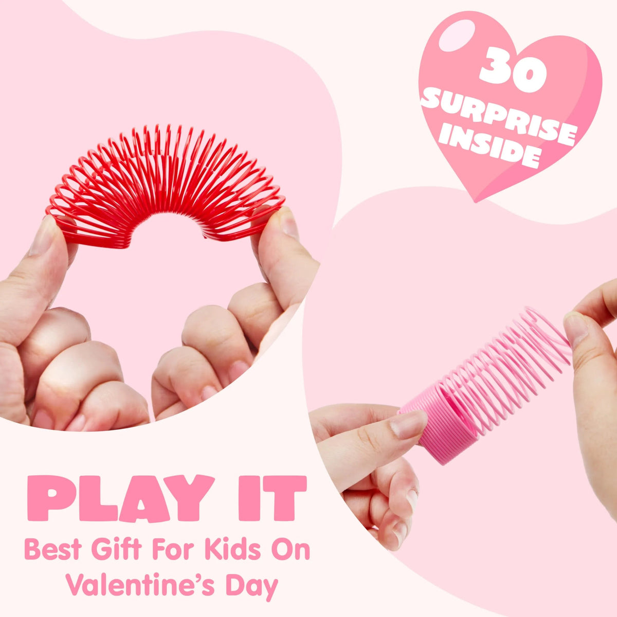 30-Pack Valentine's Day Multicolor Heart Coil Spring Toys for Kids Classroom Exchange
