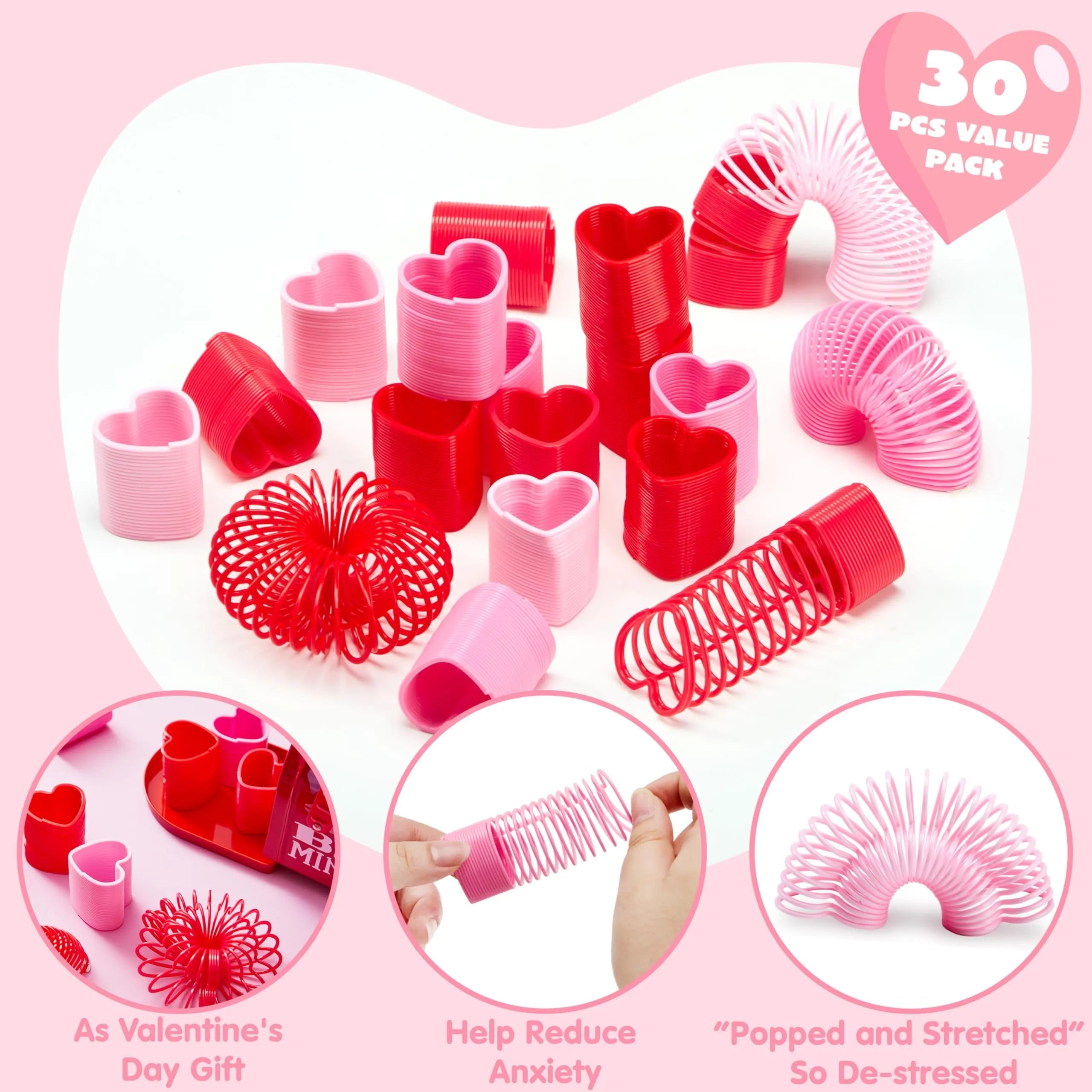 30-Pack Valentine's Day Multicolor Heart Coil Spring Toys for Kids Classroom Exchange