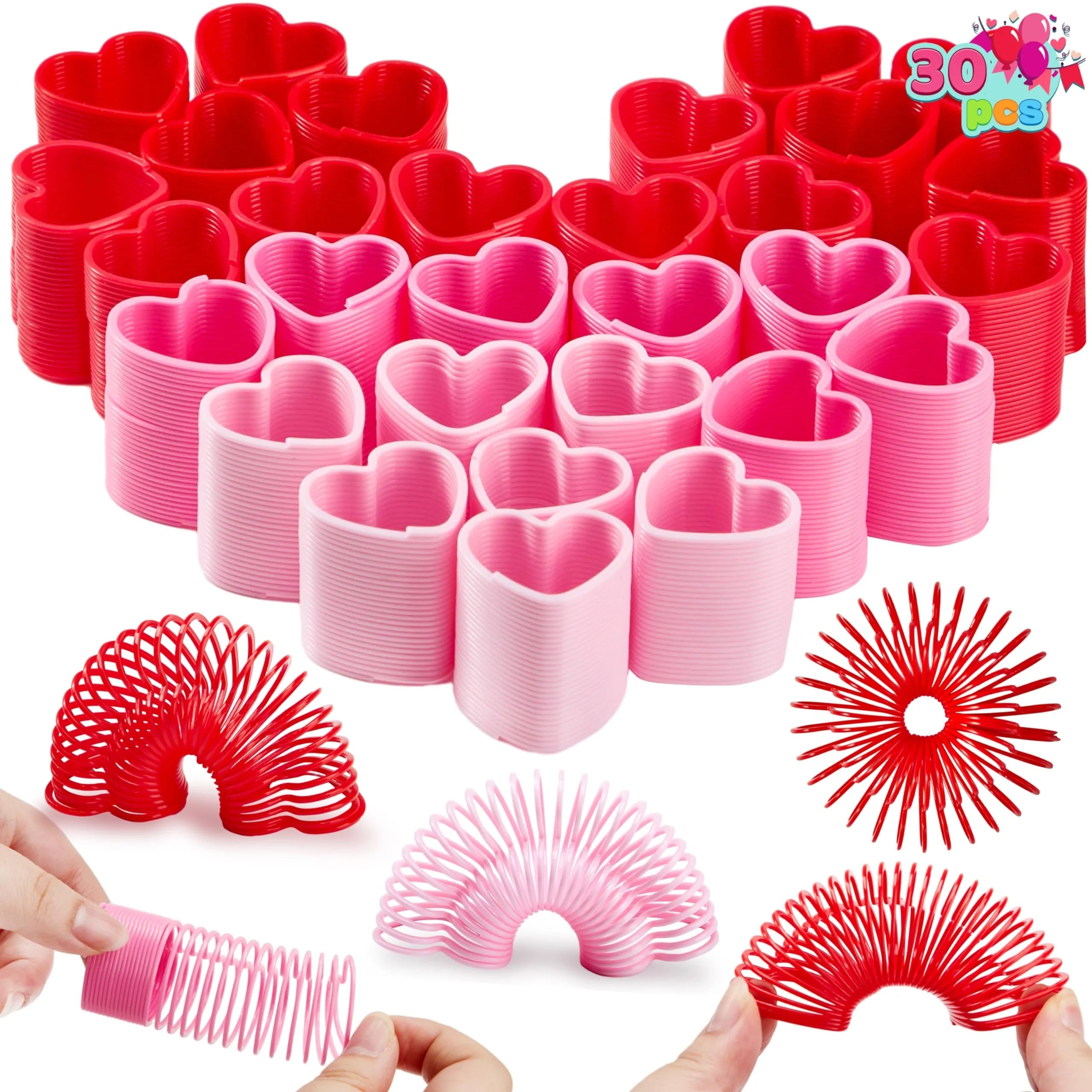 30-Pack Valentine's Day Multicolor Heart Coil Spring Toys for Kids Classroom Exchange
