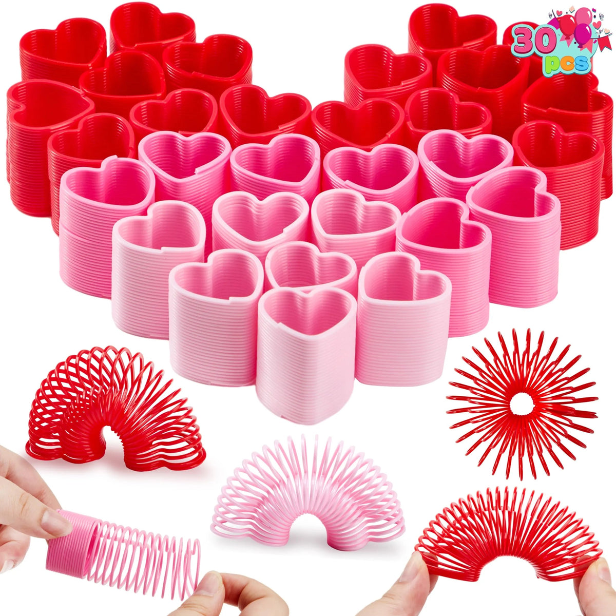 30-Pack Valentine's Day Multicolor Heart Coil Spring Toys for Kids Classroom Exchange