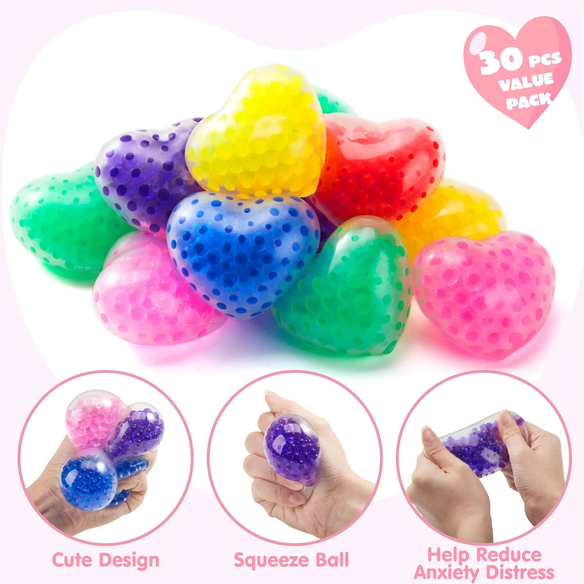 30 Pack Valentine's Day Water Droplet Heart Balls with Hangers