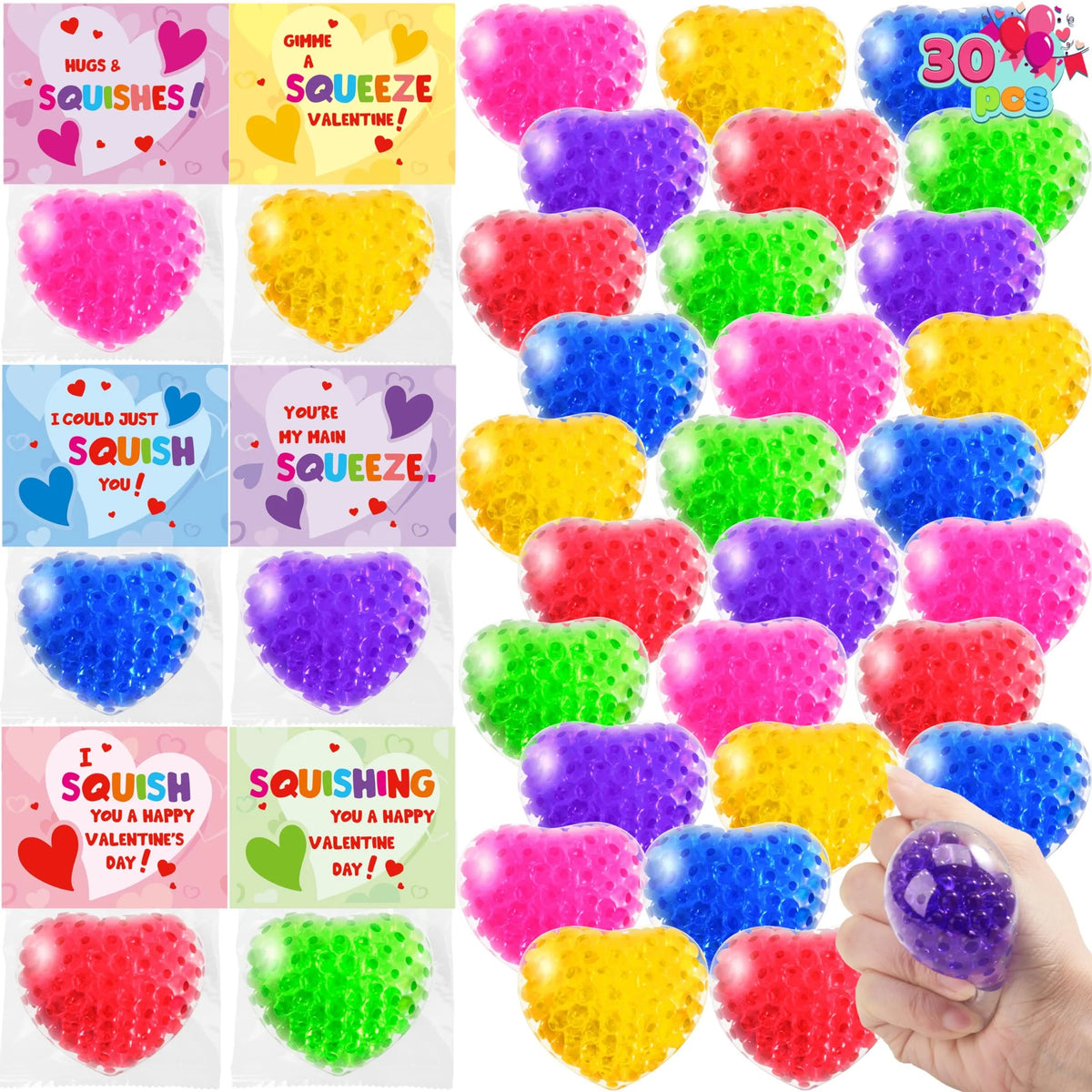 30 Pack Valentine's Day Water Droplet Heart Balls with Hangers