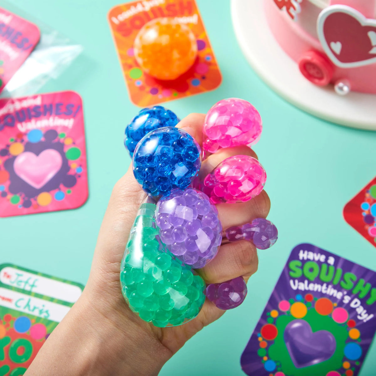 30-Pack Valentine's Day Water Droplet Stretchy Balls with Cards