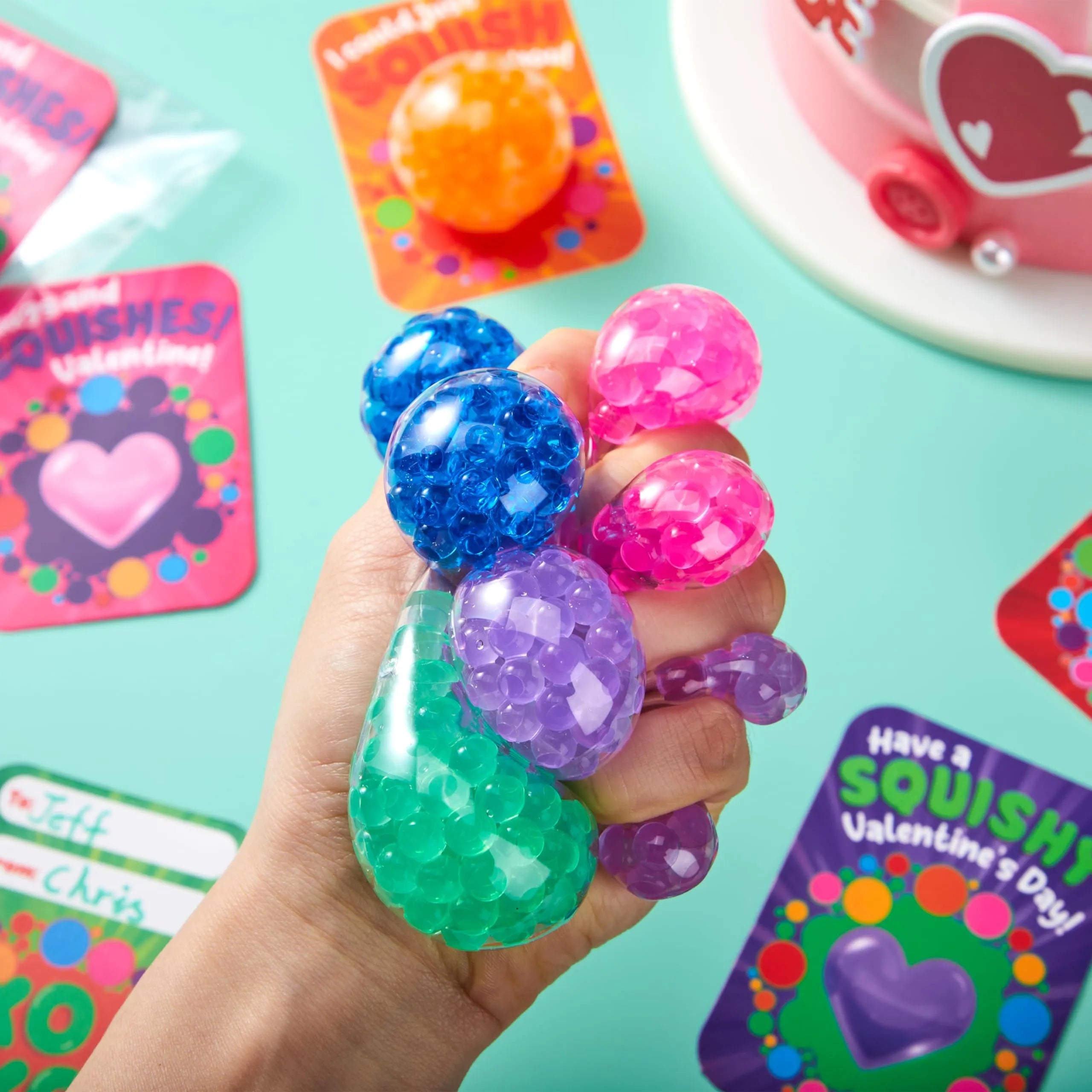30-Pack Valentine's Day Water Droplet Stretchy Balls with Cards