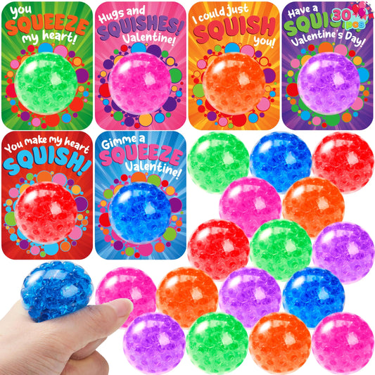 30-Pack Valentine's Day Water Droplet Stretchy Balls with Cards