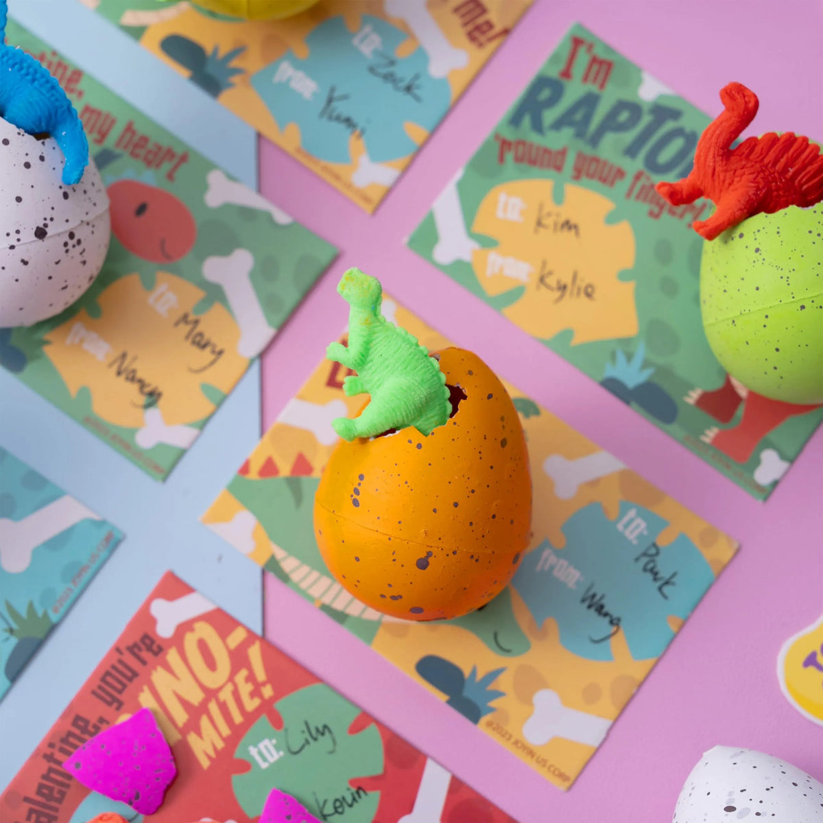 30 Pack Valentine's Day Cards with Hatching Dinosaur Eggs Toys and Hangers - Classroom Exchange Gifts