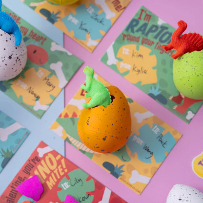 30 Pack Valentine's Day Cards with Hatching Dinosaur Eggs Toys and Hangers - Classroom Exchange Gifts