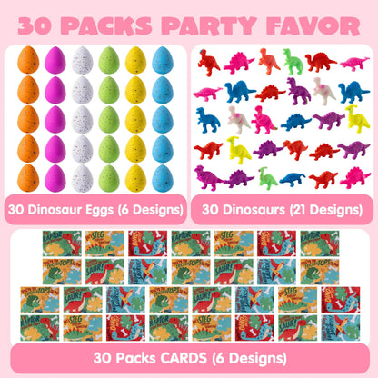 30 Pack Valentine's Day Cards with Hatching Dinosaur Eggs Toys and Hangers - Classroom Exchange Gifts