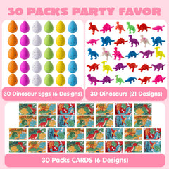 30 Pack Valentine's Day Cards with Hatching Dinosaur Eggs Toys and Hangers - Classroom Exchange Gifts