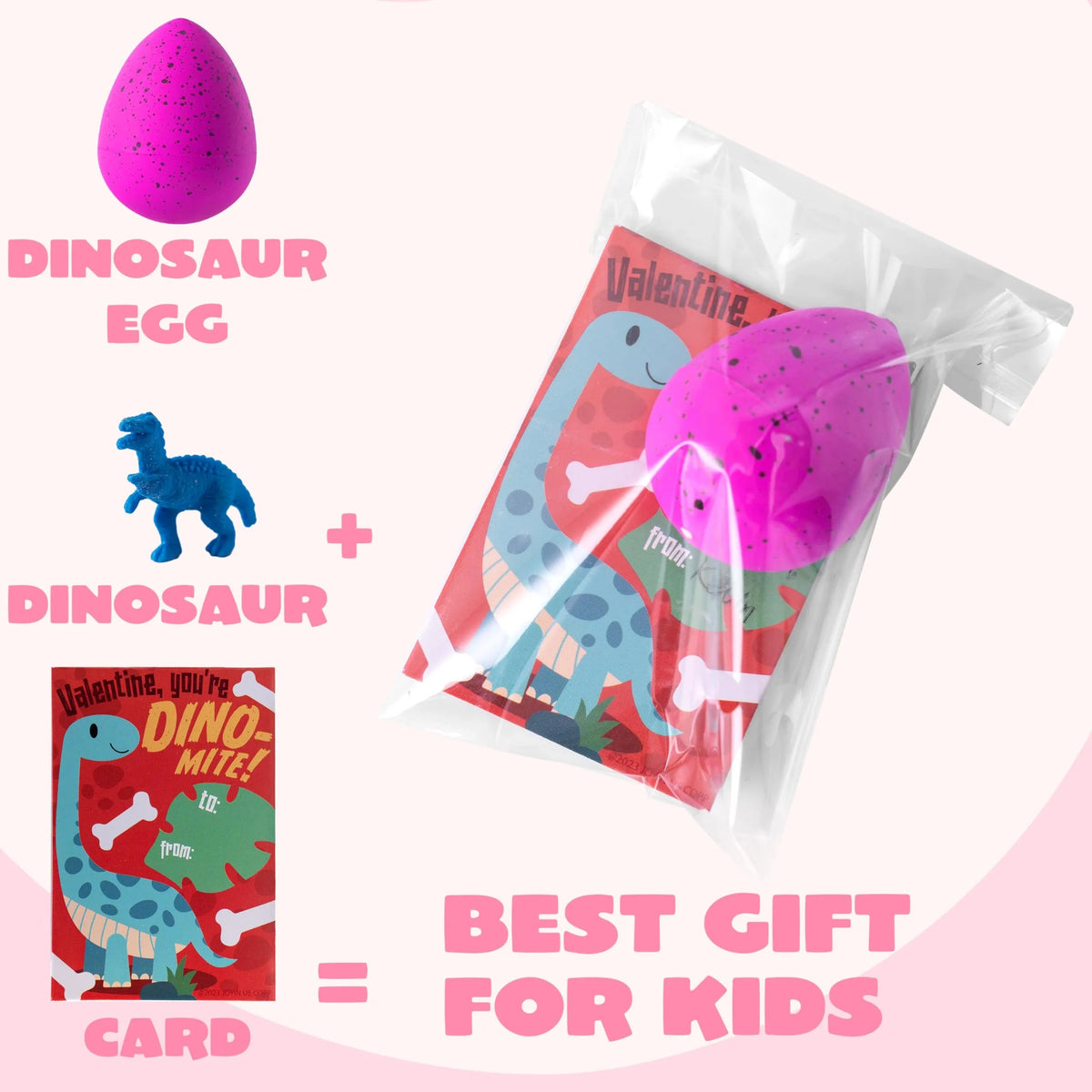 30 Pack Valentine's Day Cards with Hatching Dinosaur Eggs Toys and Hangers - Classroom Exchange Gifts