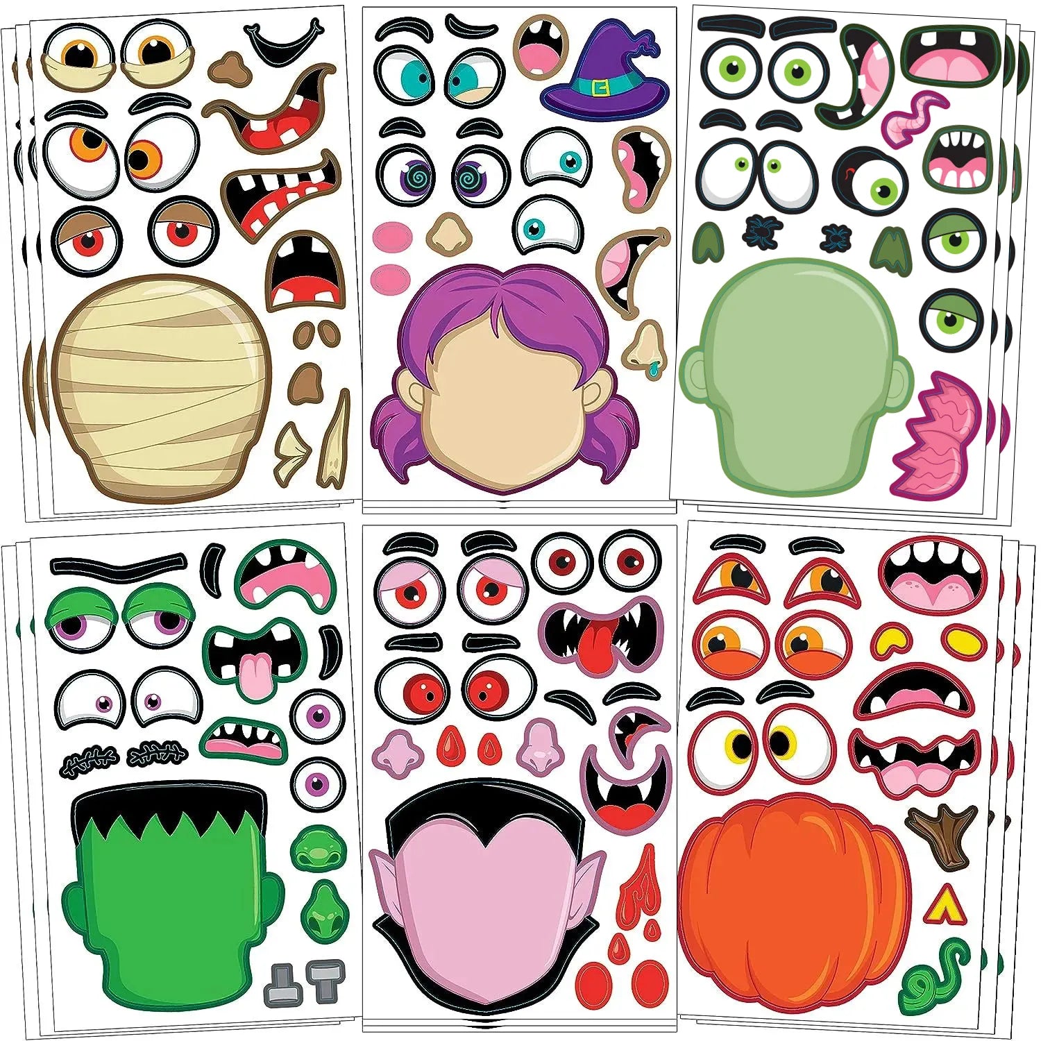 JOYIN 30-Pack Halloween Make-a-Face Sticker Sheets (6 Styles)