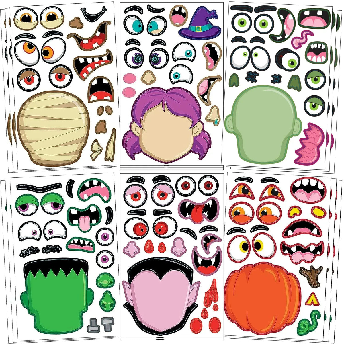 JOYIN 30-Pack Halloween Make-a-Face Sticker Sheets (6 Styles)