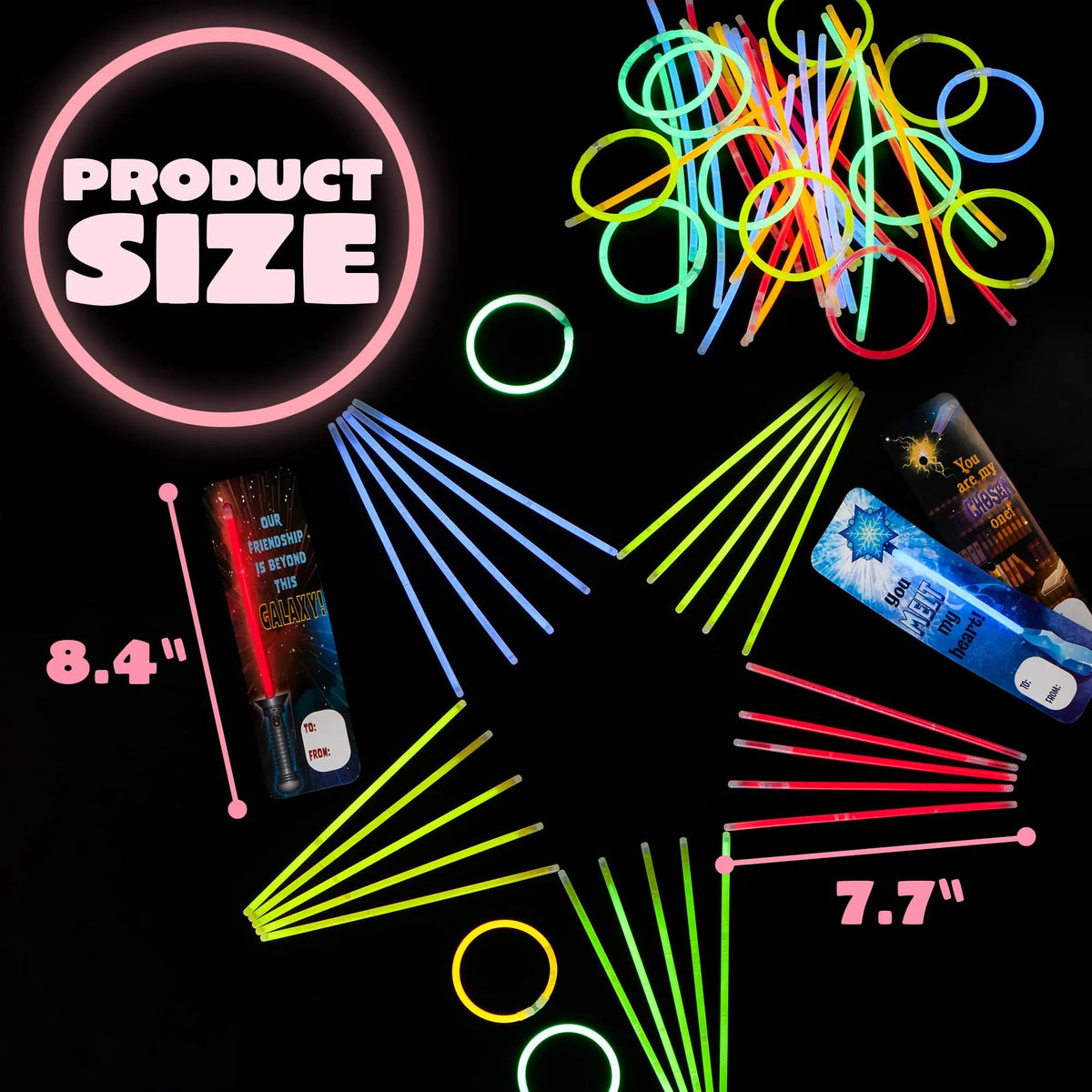 30Pcs Kids Valentine's Cards with Glow Sticks - Classroom Exchange Gifts