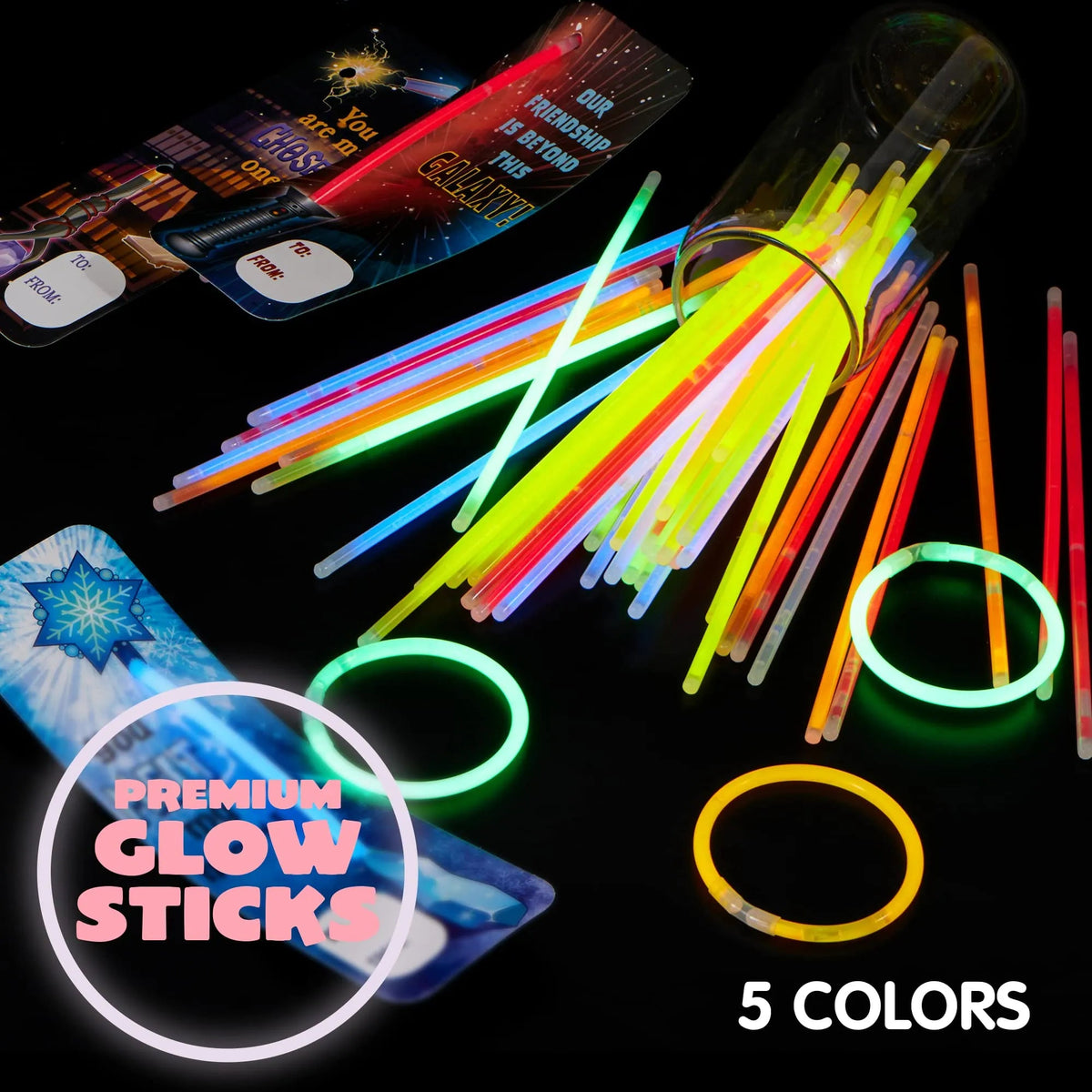 30Pcs Kids Valentine's Cards with Glow Sticks - Classroom Exchange Gifts