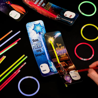 30Pcs Kids Valentine's Cards with Glow Sticks - Classroom Exchange Gifts