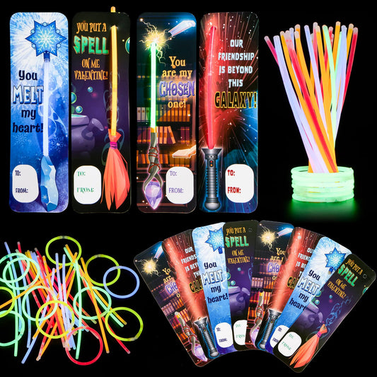 30Pcs Kids Valentine's Cards with Glow Sticks - Classroom Exchange Gifts