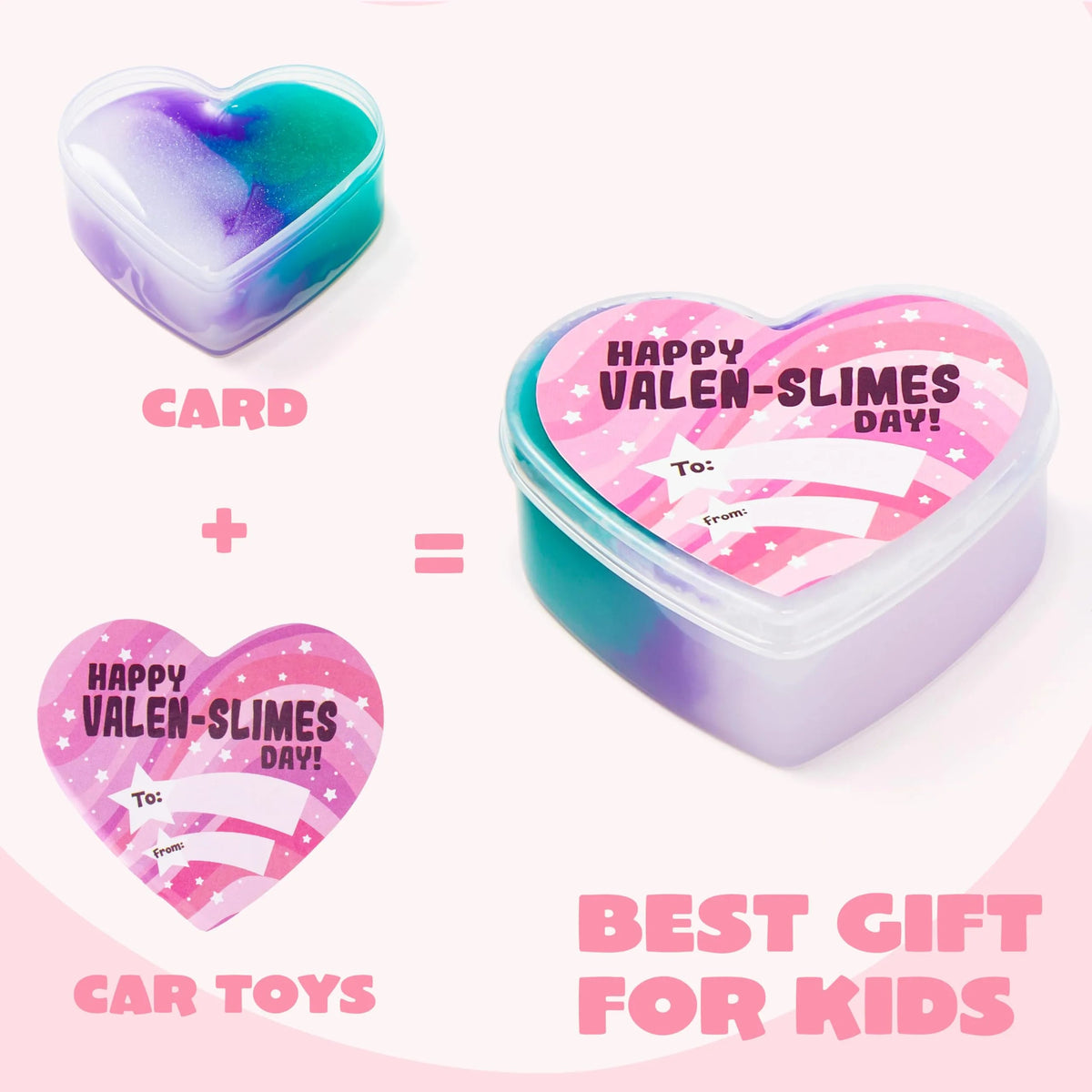30 Cosmic Realm Slime Hearts with Valentine's Day Cards for Kids Classroom Exchange