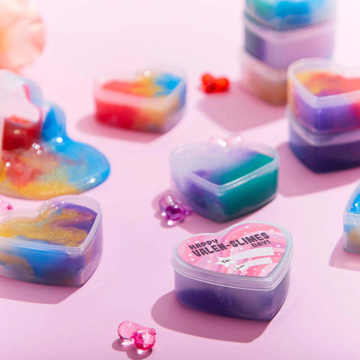 30 Cosmic Realm Slime Hearts with Valentine's Day Cards for Kids Classroom Exchange