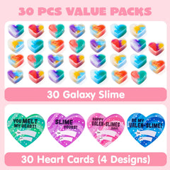 30 Cosmic Realm Slime Hearts with Valentine's Day Cards for Kids Classroom Exchange