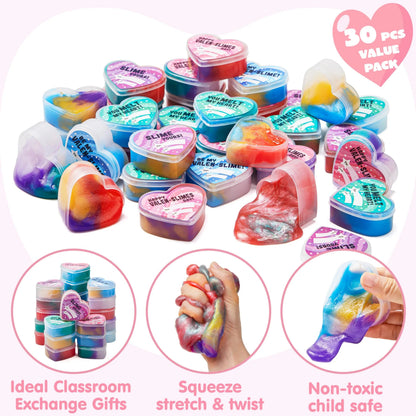 30 Cosmic Realm Slime Hearts with Valentine's Day Cards for Kids Classroom Exchange