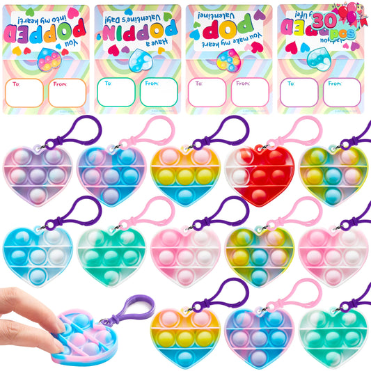 30-Pack Valentine's Day Gift Cards with Heart-Shaped Stress Relief Fidget Toys