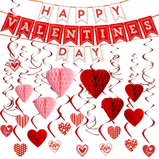 31Pcs Happy Valentine's Banner with Paper Flower