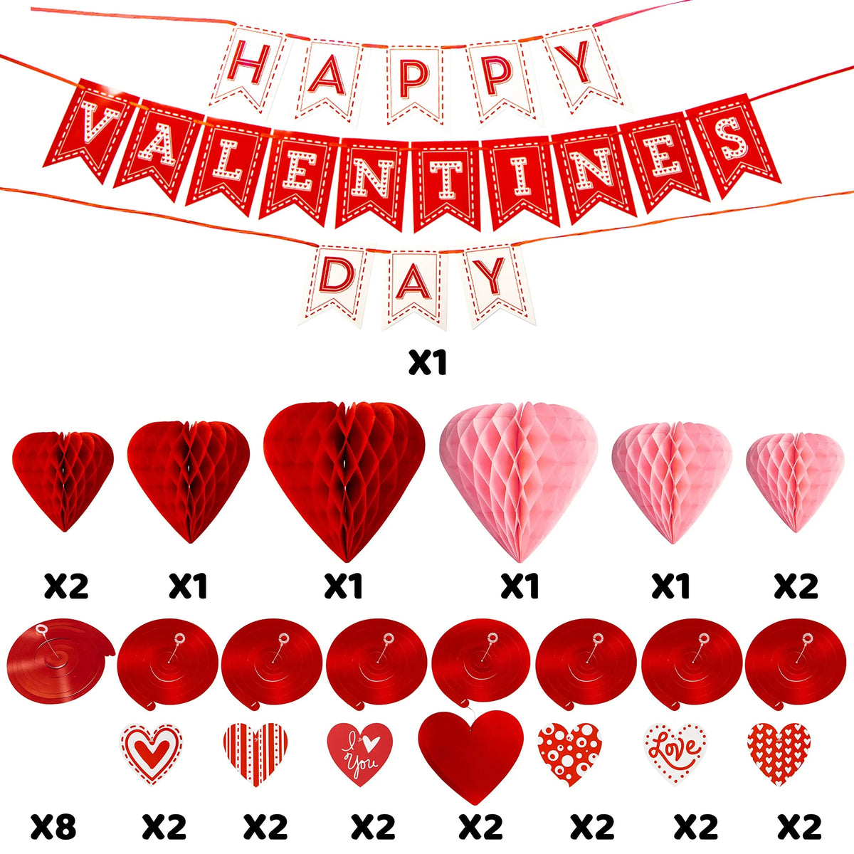 31Pcs Happy Valentine's Banner with Paper Flower
