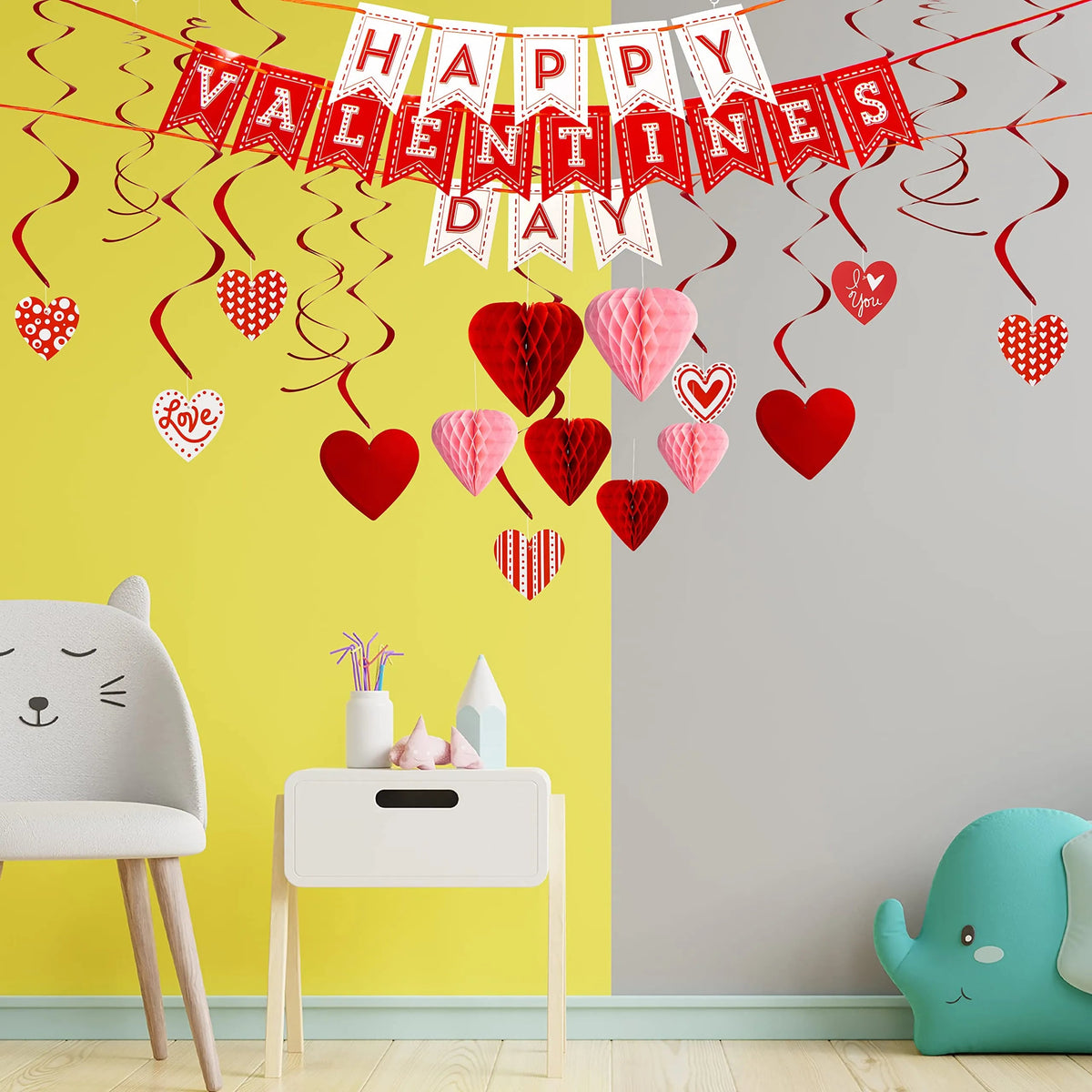 31Pcs Happy Valentine's Banner with Paper Flower