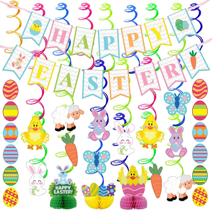 31 Pcs Easter Foil Swirl Hanging Decorations for Party