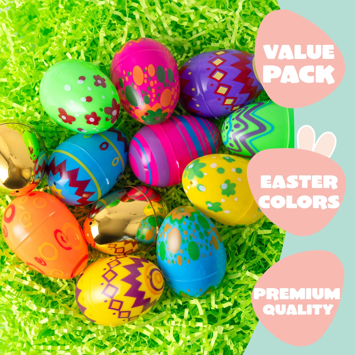 32Pcs 3.15in Printed Easter Eggs with 8 Golden Eggs for Easter Egg Hunt