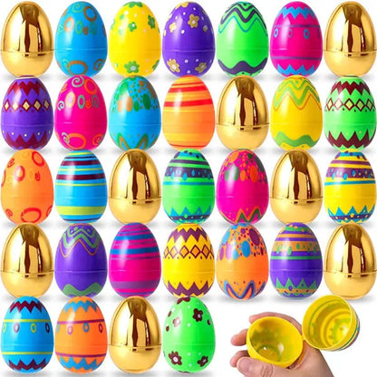 32Pcs 3.15in Printed Easter Eggs with 8 Golden Eggs for Easter Egg Hunt
