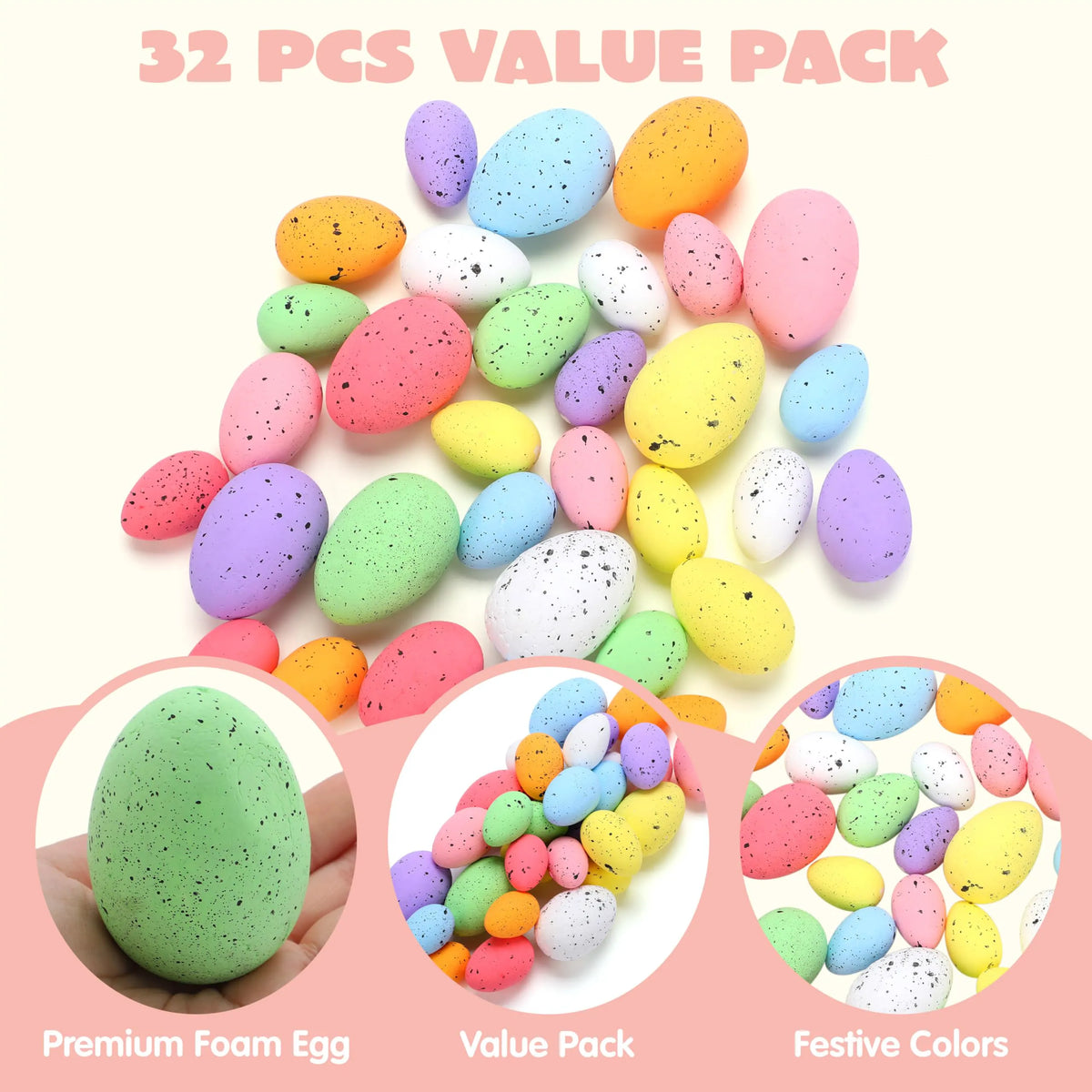 32 Pastel Speckled Foam Easter Eggs for Party & Home Decoration