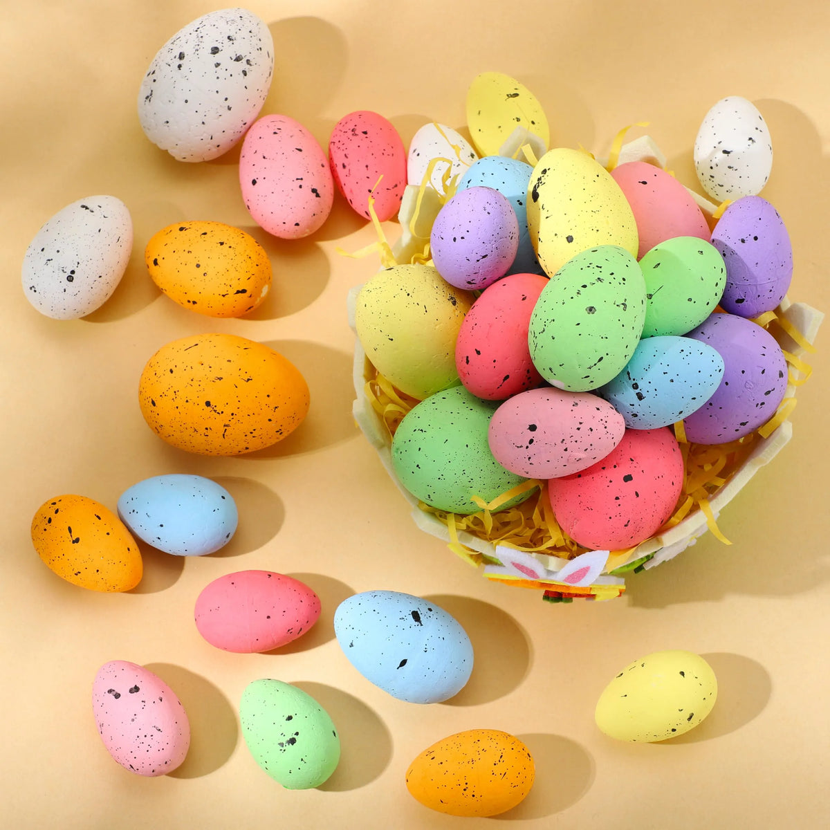 32 Pastel Speckled Foam Easter Eggs for Party & Home Decoration