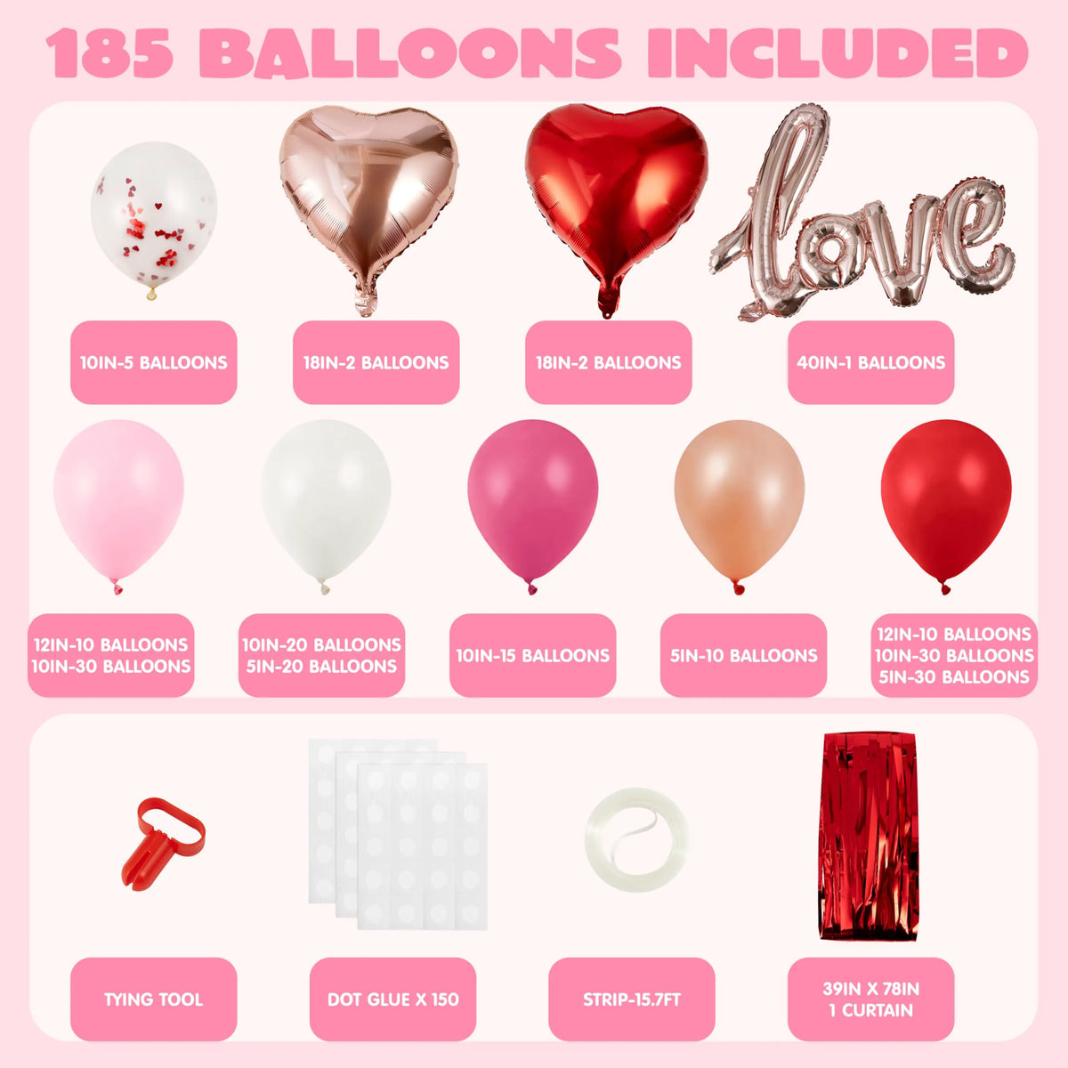 338 Pcs Valentine's Day Balloon Arch Kit