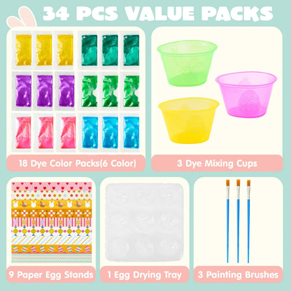 34-Piece Easter Egg Dye DIY Kit for Kids' Activities & Parties